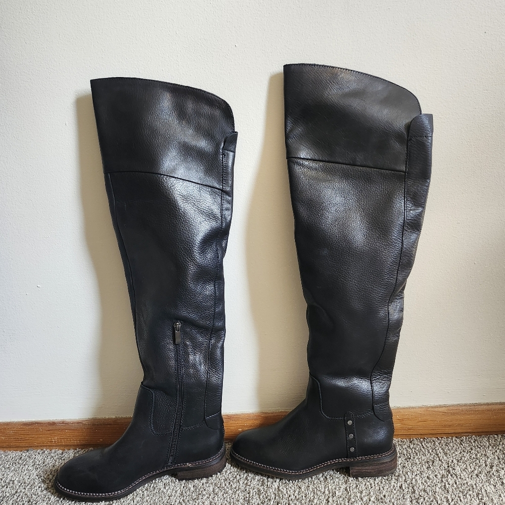 Franco Sarto Black Over The Knee Flat Boots Leather Boots Size 5